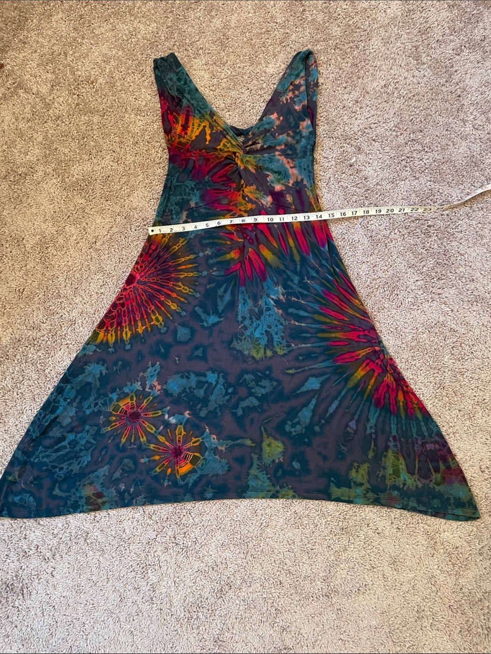 Tie-Dye V-Neck Twist-Front Women’s Dress - Multicolor - Picture 3 of 5
